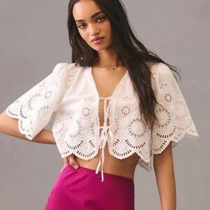 Anthropologie White Eyelet Lace Top